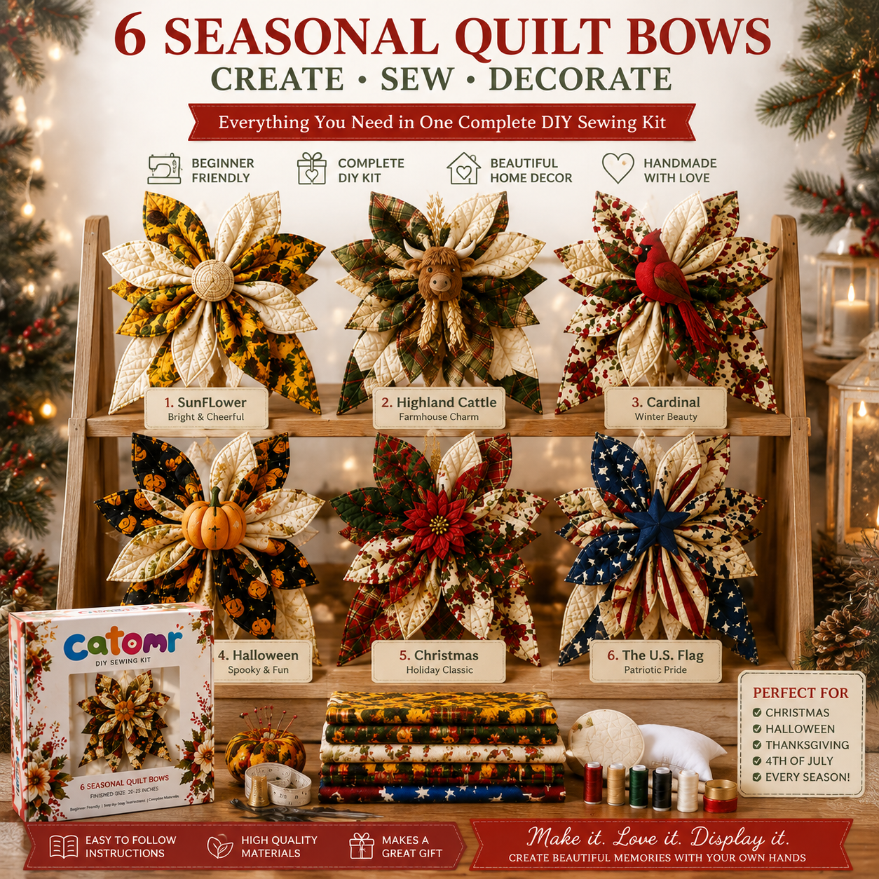 🏆 Early Bird Sale 50% OFF🔥 – Large Patchwork Bow Sewing Kit