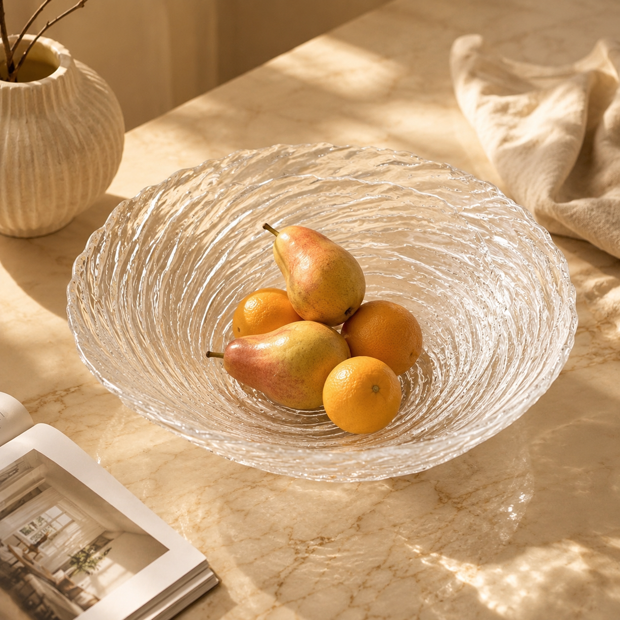 Transparent Ocean Ripple Glass Bowl
