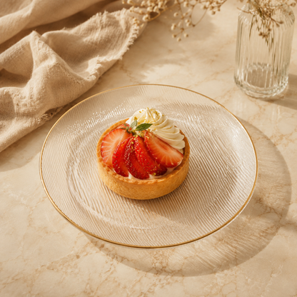 Gold Rim Horizontal Texture Glass Fruit Plate