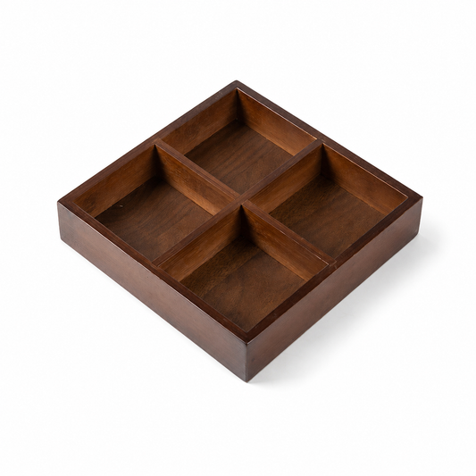 Four-Grid Walnut Wood Serving Tray