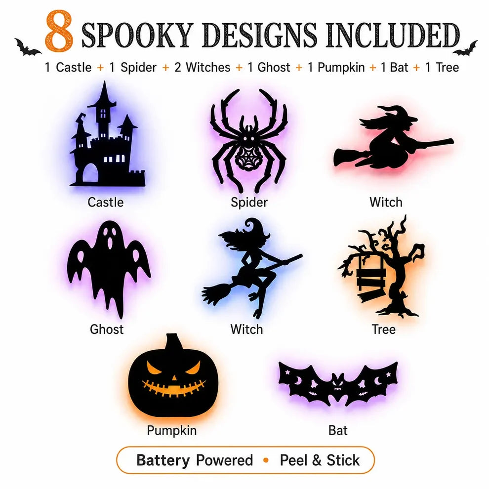 Halloween LED Silhouette Wall Light Stickers,Battery Powered Peel & Stick Decor Lights🎃