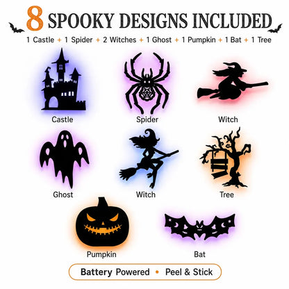 Halloween LED Silhouette Wall Light Stickers,Battery Powered Peel & Stick Decor Lights🎃
