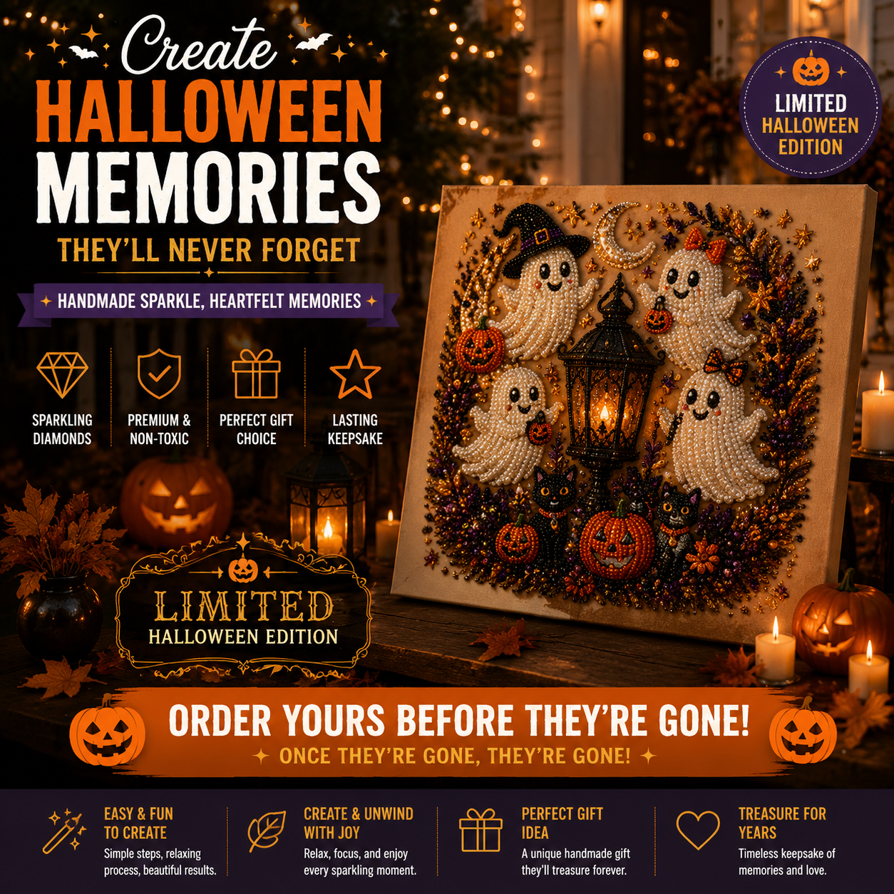 🔥 Limited Time 50%👻✨Halloween Pearl Art DIY Kit – Turn Tiny Pearls into Spooky-Cute Magic