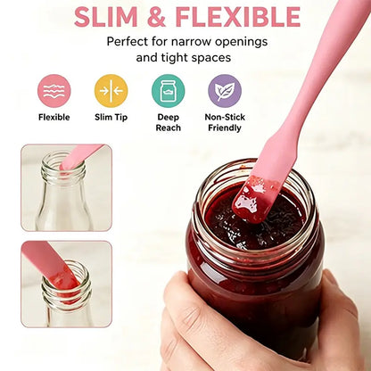 4 Piece Silicone Jar Scraper Spatula Set, Food Grade Long Handle Skinny Spatulas for Jars, Bottles, Mixing Bowls & Containers, Nonstick Heat Resistant Kitchen Gadgets, Kitchenware