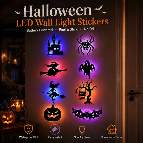 Halloween LED Silhouette Wall Light Stickers,Battery Powered Peel & Stick Decor Lights🎃