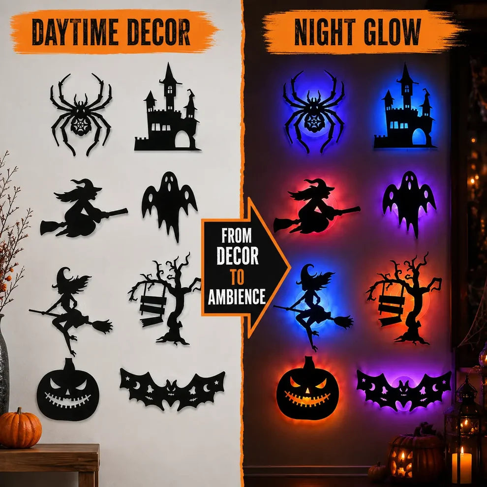 Halloween LED Silhouette Wall Light Stickers,Battery Powered Peel & Stick Decor Lights🎃