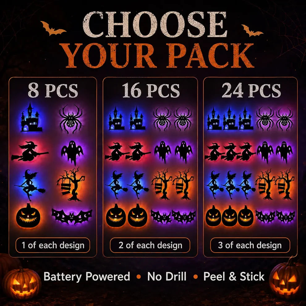 Halloween LED Silhouette Wall Light Stickers,Battery Powered Peel & Stick Decor Lights🎃