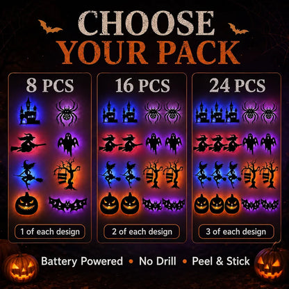 Halloween LED Silhouette Wall Light Stickers,Battery Powered Peel & Stick Decor Lights🎃