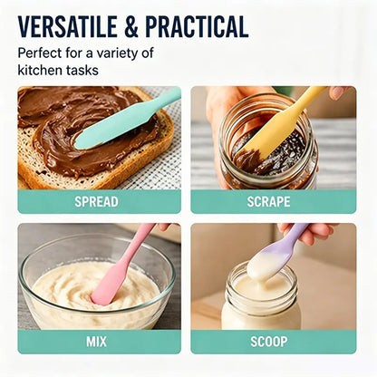 4 Piece Silicone Jar Scraper Spatula Set, Food Grade Long Handle Skinny Spatulas for Jars, Bottles, Mixing Bowls & Containers, Nonstick Heat Resistant Kitchen Gadgets, Kitchenware