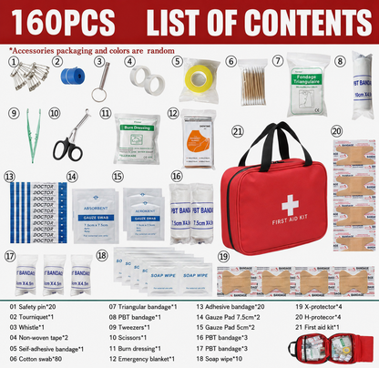 🆘160Piece Waterproof First Aid Kit for Emergencies - Suitable for Various Emergency Situation