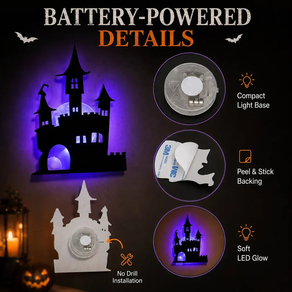 Halloween LED Silhouette Wall Light Stickers,Battery Powered Peel & Stick Decor Lights🎃