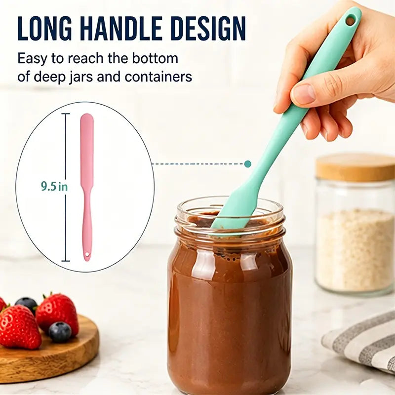 4 Piece Silicone Jar Scraper Spatula Set, Food Grade Long Handle Skinny Spatulas for Jars, Bottles, Mixing Bowls & Containers, Nonstick Heat Resistant Kitchen Gadgets, Kitchenware