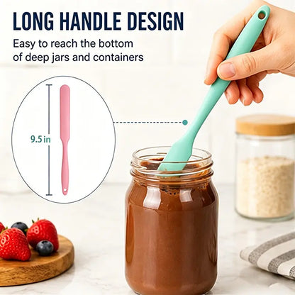 4 Piece Silicone Jar Scraper Spatula Set, Food Grade Long Handle Skinny Spatulas for Jars, Bottles, Mixing Bowls & Containers, Nonstick Heat Resistant Kitchen Gadgets, Kitchenware