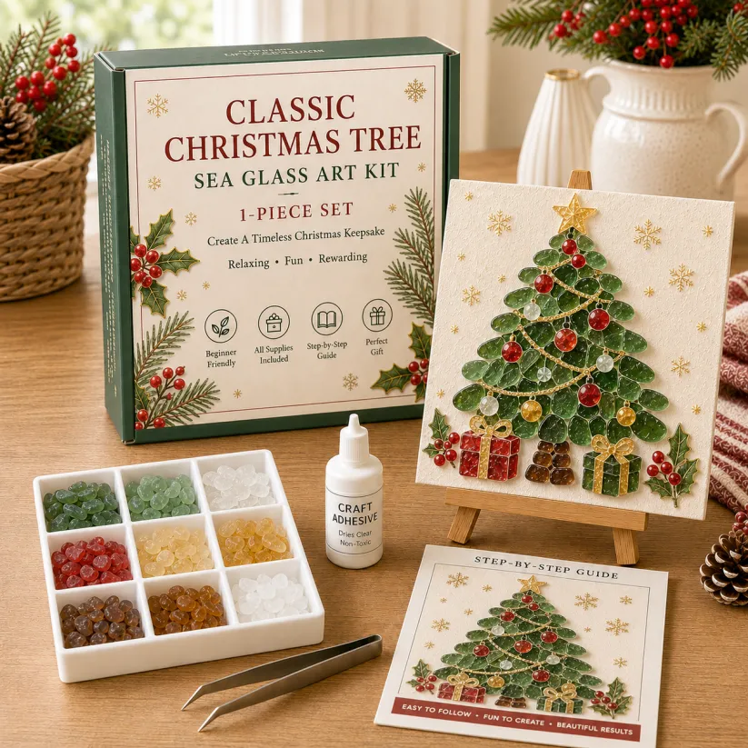 🔥 LAST DAY 49% OFF – 🎄DIY Christmas Sea Glass Art Kit | All-Inclusive Mosaic Set with Sea Glass, Adhesive, Sturdy Base & Festive Holiday Designs ✨