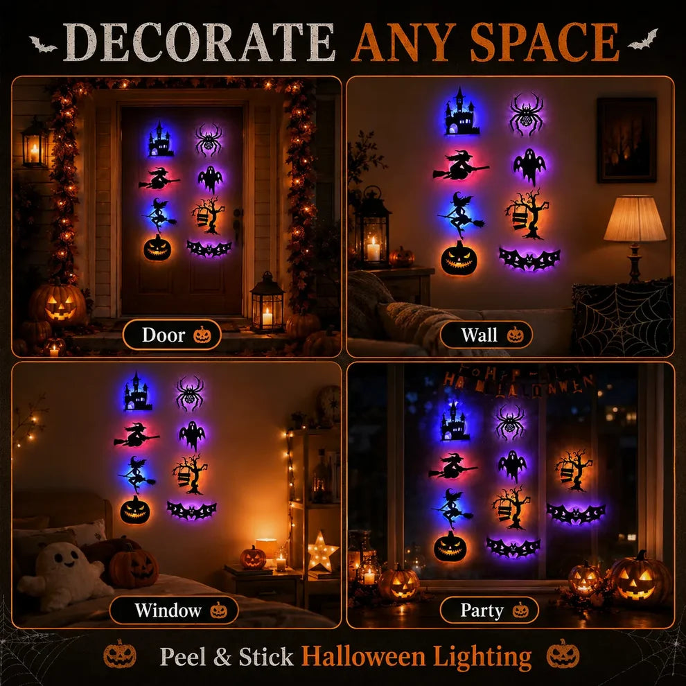 Halloween LED Silhouette Wall Light Stickers,Battery Powered Peel & Stick Decor Lights🎃