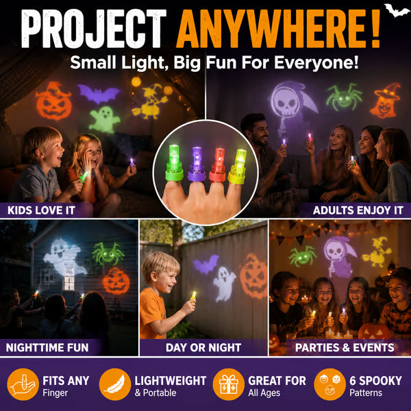 🔥Last Day 50% OFF | 🎃4PCS Halloween Finger Projector Lights – Mini Pattern Projector