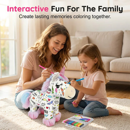 🦄50% OFF NOW ! ✨DIY Washable Coloring Unicorn Plush Kit – Reusable Colour-In Stuffed Toy with 12 Markers, Kids Creative Art Craft Set, Perfect Birthday & Holiday Gift