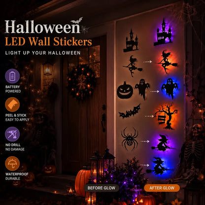 Halloween LED Silhouette Wall Light Stickers,Battery Powered Peel & Stick Decor Lights🎃
