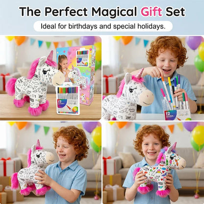 🦄50% OFF NOW ! ✨DIY Washable Coloring Unicorn Plush Kit – Reusable Colour-In Stuffed Toy with 12 Markers, Kids Creative Art Craft Set, Perfect Birthday & Holiday Gift