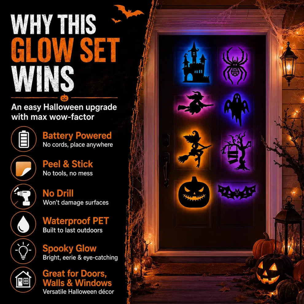 Halloween LED Silhouette Wall Light Stickers,Battery Powered Peel & Stick Decor Lights🎃