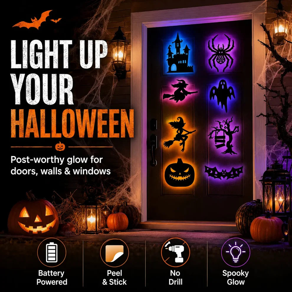 Halloween LED Silhouette Wall Light Stickers,Battery Powered Peel & Stick Decor Lights🎃