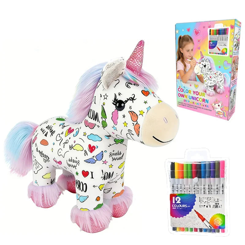 🦄50% OFF NOW ! ✨DIY Washable Coloring Unicorn Plush Kit – Reusable Colour-In Stuffed Toy with 12 Markers, Kids Creative Art Craft Set, Perfect Birthday & Holiday Gift