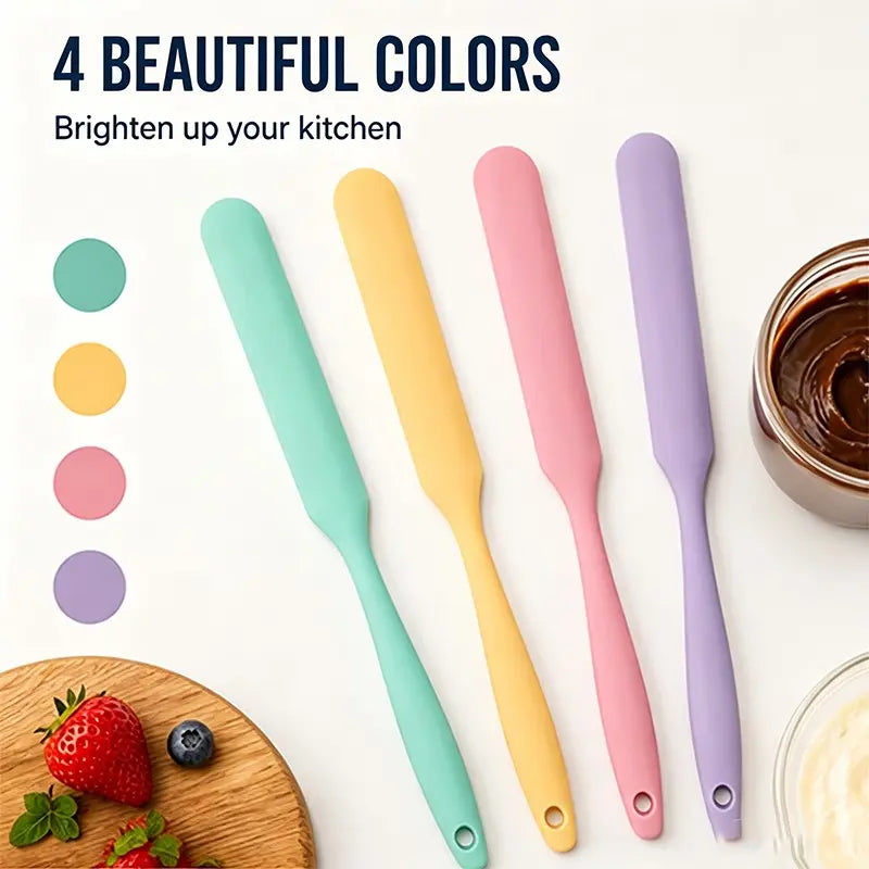 4 Piece Silicone Jar Scraper Spatula Set, Food Grade Long Handle Skinny Spatulas for Jars, Bottles, Mixing Bowls & Containers, Nonstick Heat Resistant Kitchen Gadgets, Kitchenware