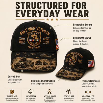 🏆Last Day Promo: 45% OFF!🏜️ Proud Gulf War Veteran Cap | 1990-1991 Desert Shield & Desert Storm Commemorative Hat 🇺🇸