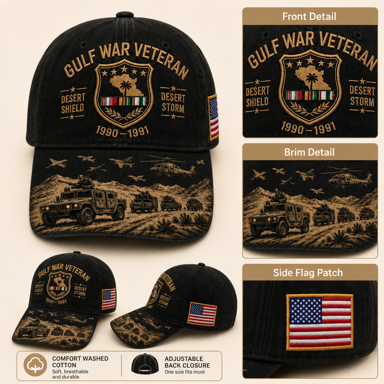 🏆Last Day Promo: 45% OFF!🏜️ Proud Gulf War Veteran Cap | 1990-1991 Desert Shield & Desert Storm Commemorative Hat 🇺🇸