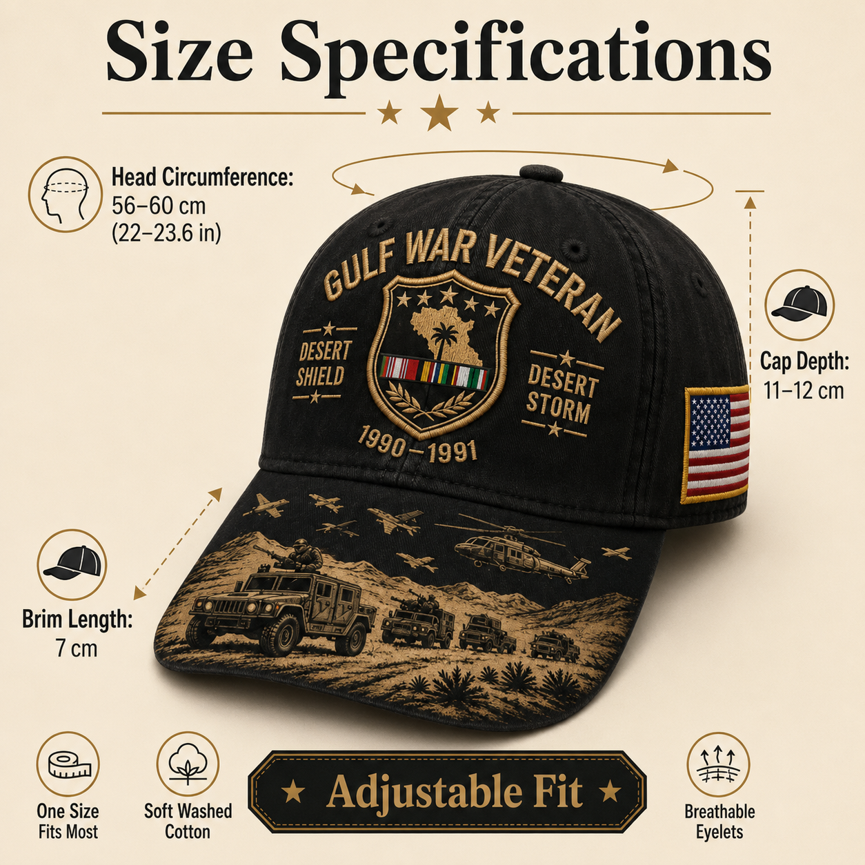 🏆Last Day Promo: 45% OFF!🏜️ Proud Gulf War Veteran Cap | 1990-1991 Desert Shield & Desert Storm Commemorative Hat 🇺🇸