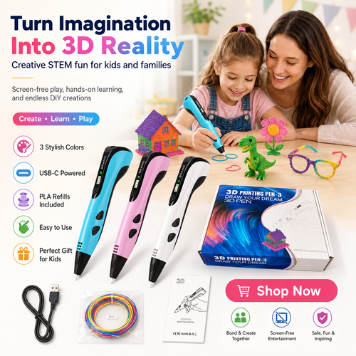 🔥Limited Time 49% OFF | 3D Magic Creation Pen for Kids — Create Endless 3D Designs, Learn STEM Skills & Have Fun Without Screens