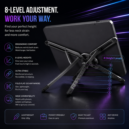🔥Limited Time 49% OFF | Portable Travel Tablet/Phone/Laptop Stand, Adjustable Laptop Riser for Desk, Foldable Magnetic Phone Holder, Compatible with iPad, MacBook, iPhone (4.7-15.6'')