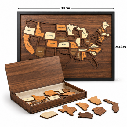 🔥Limited Time 49% OFF — Wooden USA Travel Map Puzzle🧩A Stylish Way to Track Your Journey