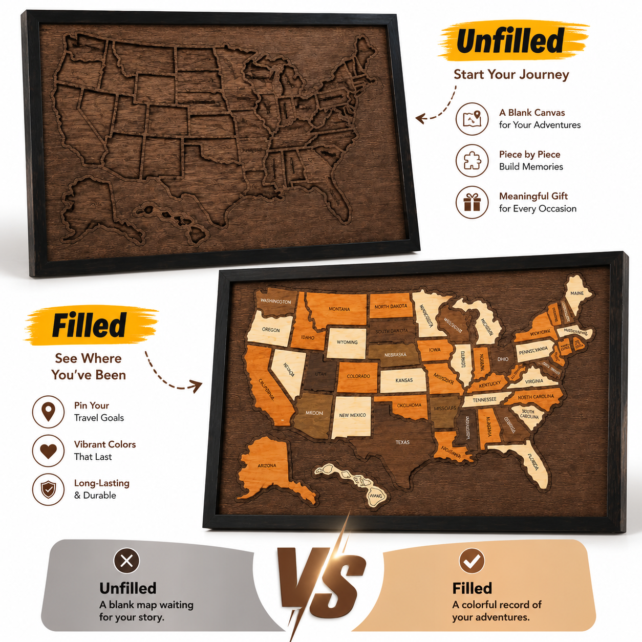 🔥Limited Time 49% OFF — Wooden USA Travel Map Puzzle🧩A Stylish Way to Track Your Journey