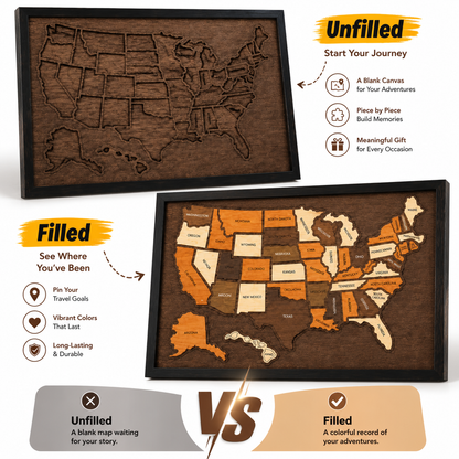 🔥Limited Time 49% OFF — Wooden USA Travel Map Puzzle🧩A Stylish Way to Track Your Journey
