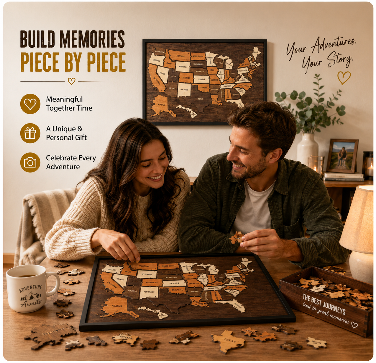 🔥Limited Time 49% OFF — Wooden USA Travel Map Puzzle🧩A Stylish Way to Track Your Journey
