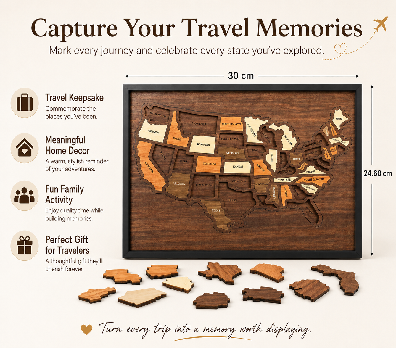 🔥Limited Time 49% OFF — Wooden USA Travel Map Puzzle🧩A Stylish Way to Track Your Journey