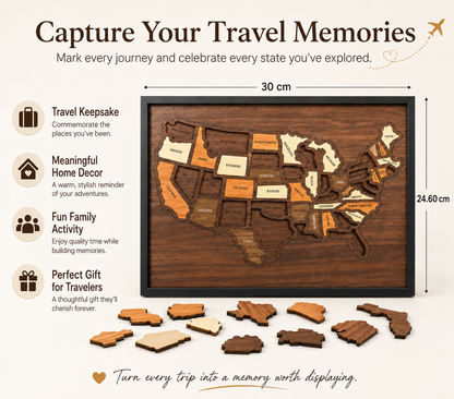 🔥Limited Time 49% OFF — Wooden USA Travel Map Puzzle🧩A Stylish Way to Track Your Journey