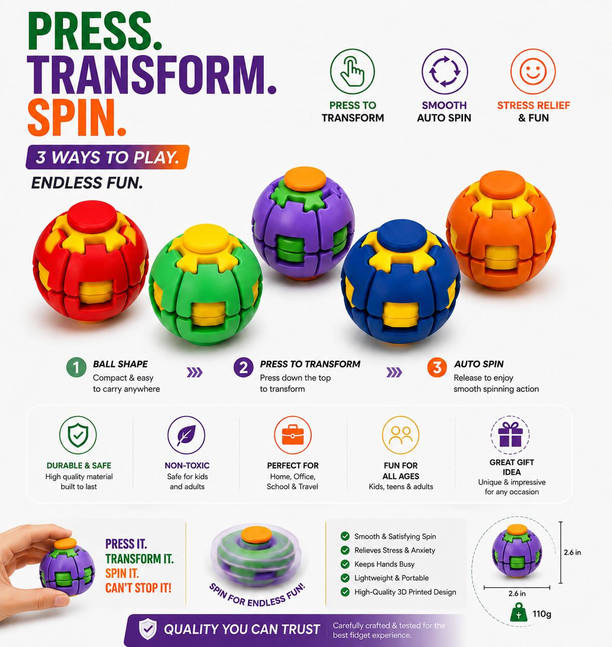 🔥Early Bird Sale | 49% OFF 3D Stress Relief Fidget Ball - Over 3,000+ Happy Spinners!
