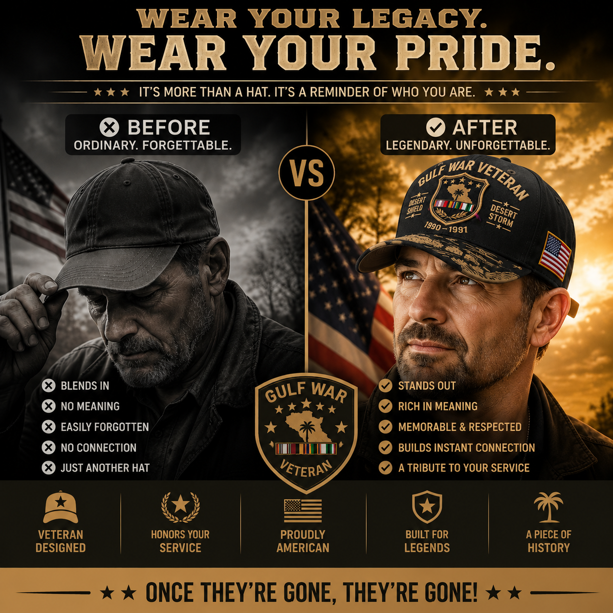 🏆Last Day Promo: 45% OFF!🏜️ Proud Gulf War Veteran Cap | 1990-1991 Desert Shield & Desert Storm Commemorative Hat 🇺🇸