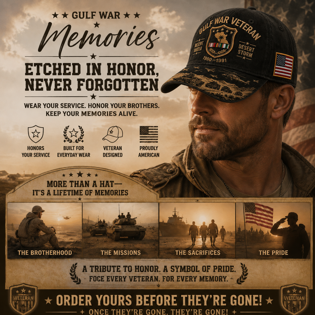 🏆Last Day Promo: 45% OFF!🏜️ Proud Gulf War Veteran Cap | 1990-1991 Desert Shield & Desert Storm Commemorative Hat 🇺🇸