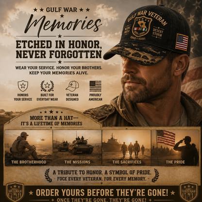 🏆Last Day Promo: 45% OFF!🏜️ Proud Gulf War Veteran Cap | 1990-1991 Desert Shield & Desert Storm Commemorative Hat 🇺🇸