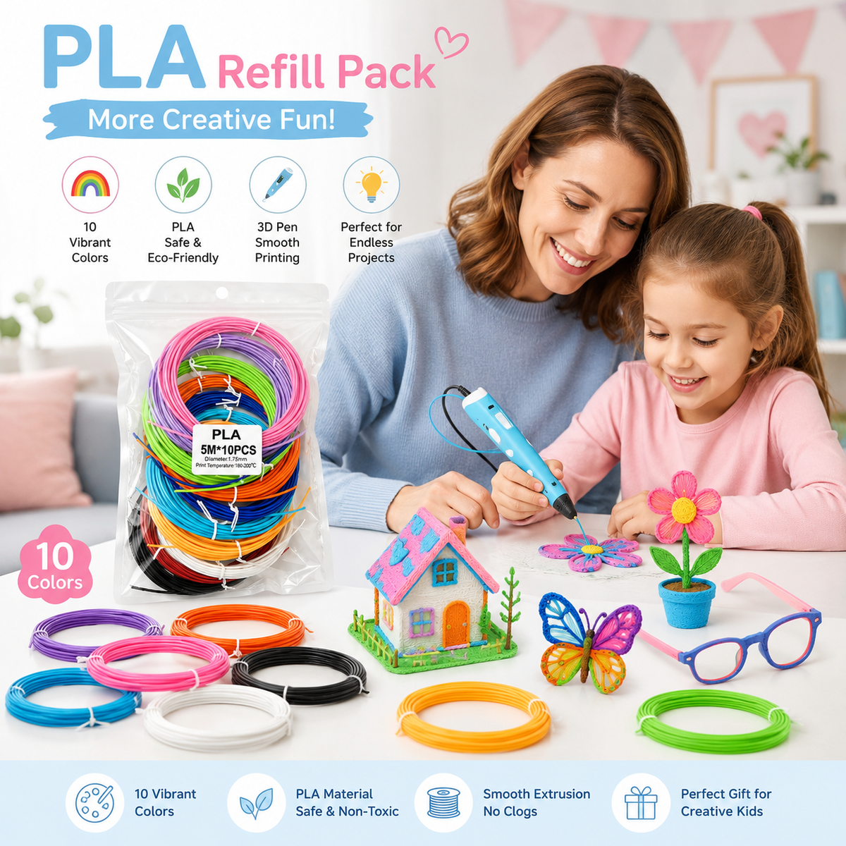 Add More Colors, Create More Fun! 🎨 10-Color PLA Filament Refill Pack Only $4.99