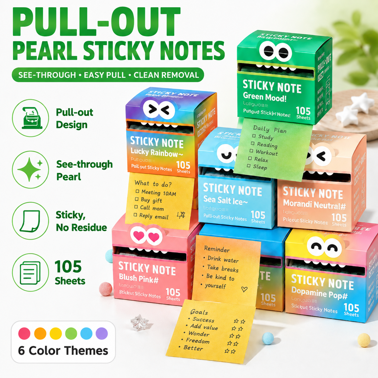 🔥Limited Time 49% OFF | Cute Pull-Out Pearl Sticky Notes Dispenser – Transparent Aesthetic Study Notes for Desk Setup & Office