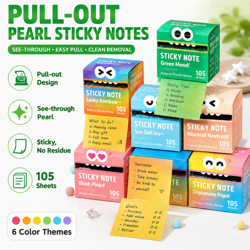 🔥Limited Time 49% OFF | Cute Pull-Out Pearl Sticky Notes Dispenser – Transparent Aesthetic Study Notes for Desk Setup & Office